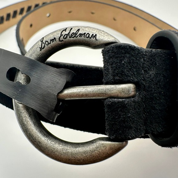 Sam Edelman Accessories - Sam Edelman Black Suede Whipstitch Belt Womens Medium Silver Buckle Boho NWT